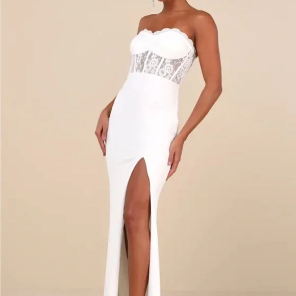 NWT Lulu's Strapless Slit Wedding Gown - Picture 3 of 7